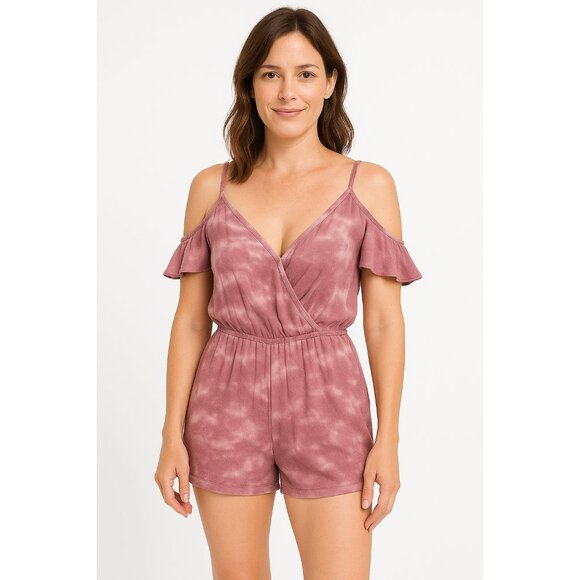 Mudd Romper Womens Size Medium Pink Tie Dye Cold Shoulder Y2K Preppy Boho Summer - Picture 1 of 10
